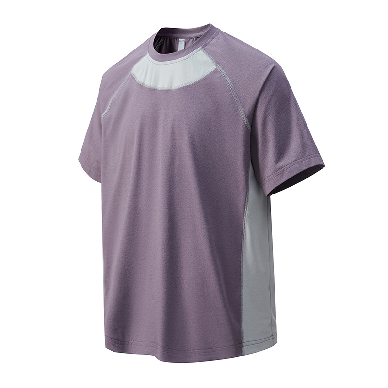 潮牌夏季拼接速幹短袖套裝男圓領吸溼排汗健身運動T恤五分褲