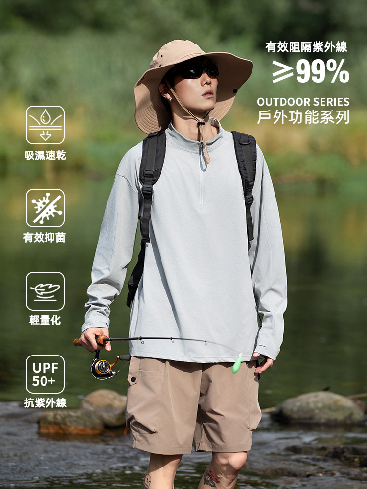 戶外輕薄防曬吸溼速幹健身運動長袖T恤抗菌半高領上衣男款