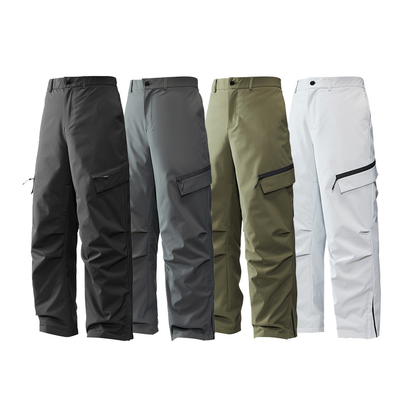 潮牌硬殼滑雪褲男冬季羽絨工裝褲百搭寬鬆防風防水情侶長褲