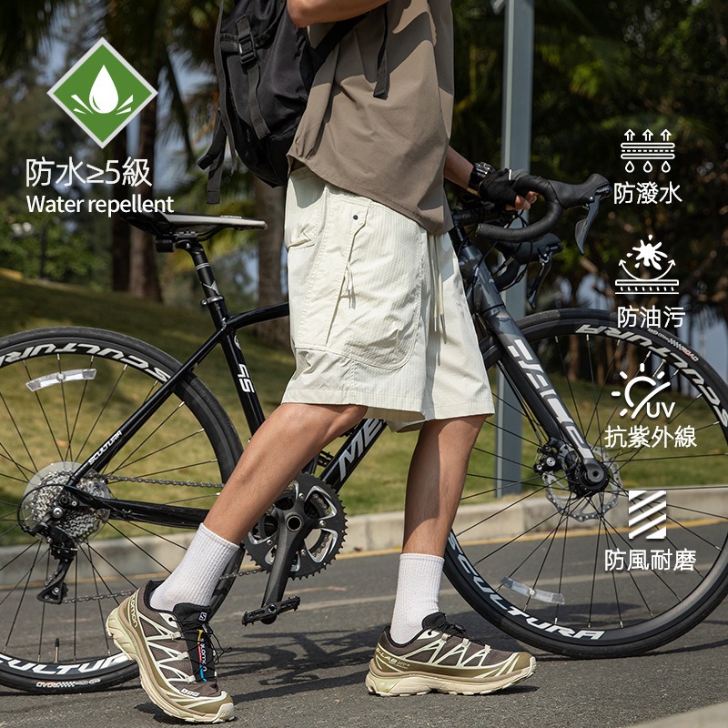 潮牌戶外山系夏季三防百搭休閒運動輕薄五分褲防水男短褲