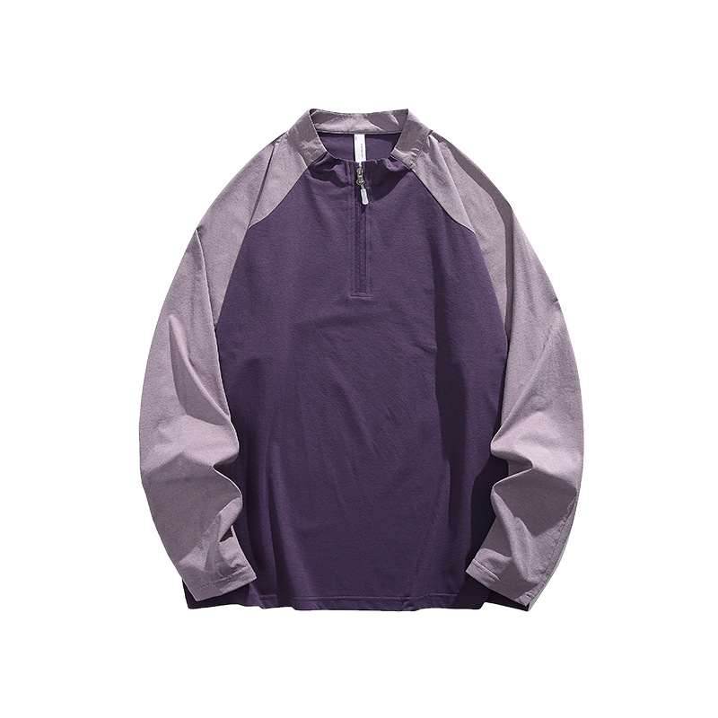 潮牌戶外運動速乾長袖T恤男半開拉鍊拼接通勤情侶款寬鬆上衣