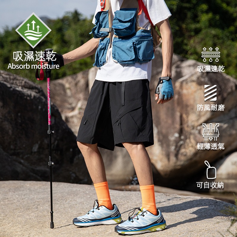 潮牌戶外短褲男夏季百搭休閒運動輕薄透氣寬鬆可收納五分褲