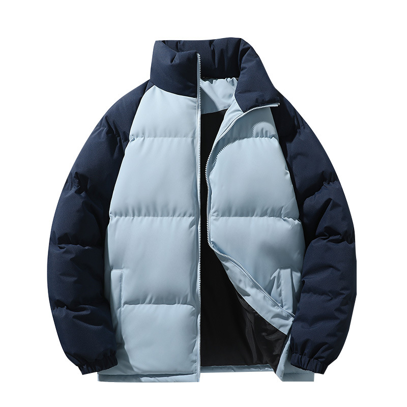 潮牌秋冬保暖拼接棉衣男女寬鬆立領拉鍊麪包服情侶防風外套