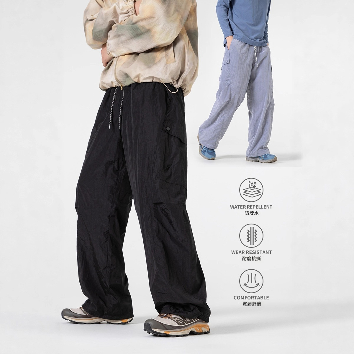 潮牌戶外金屬尼龍三防潑水工裝褲男輕量化徒步運動休閒褲子