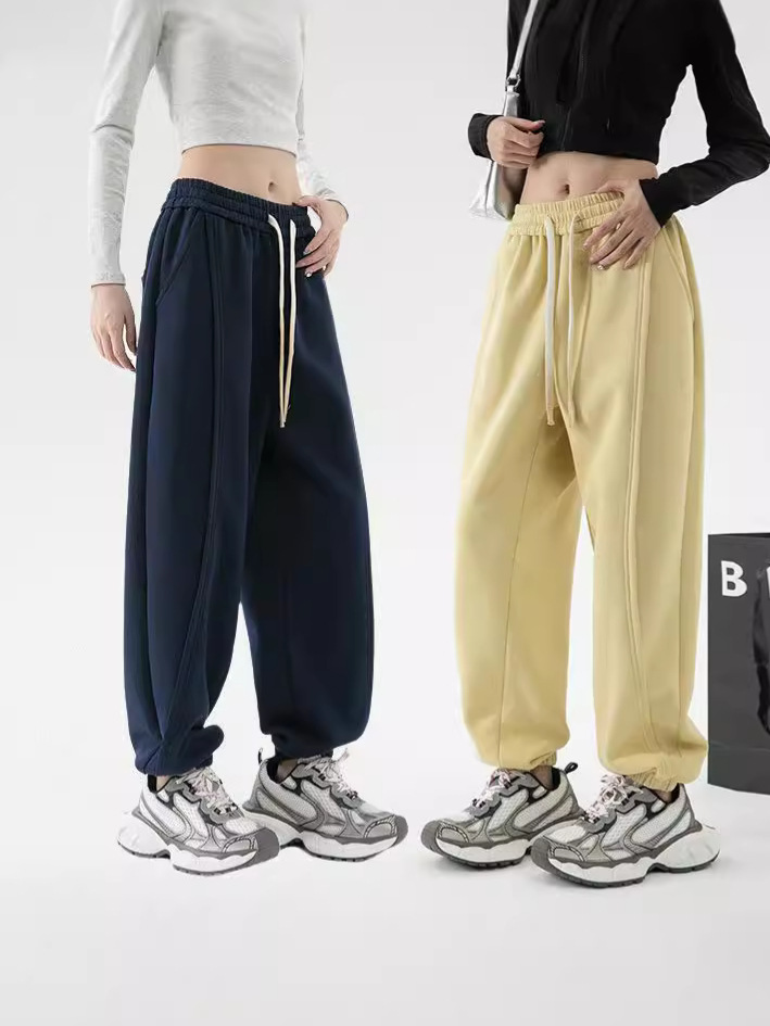 潮牌秋季新款美式束腳衛褲男女款運動休閒褲寬鬆垂感直筒褲