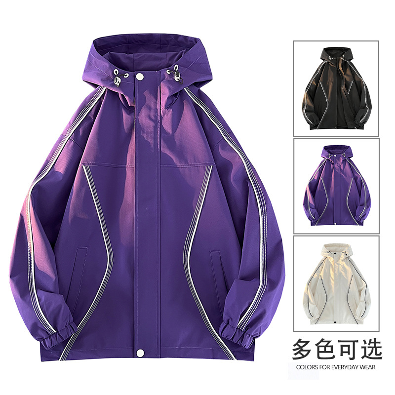 潮牌雙層連帽夾克外套高街立領夾克防風衝鋒衣休閒外套男