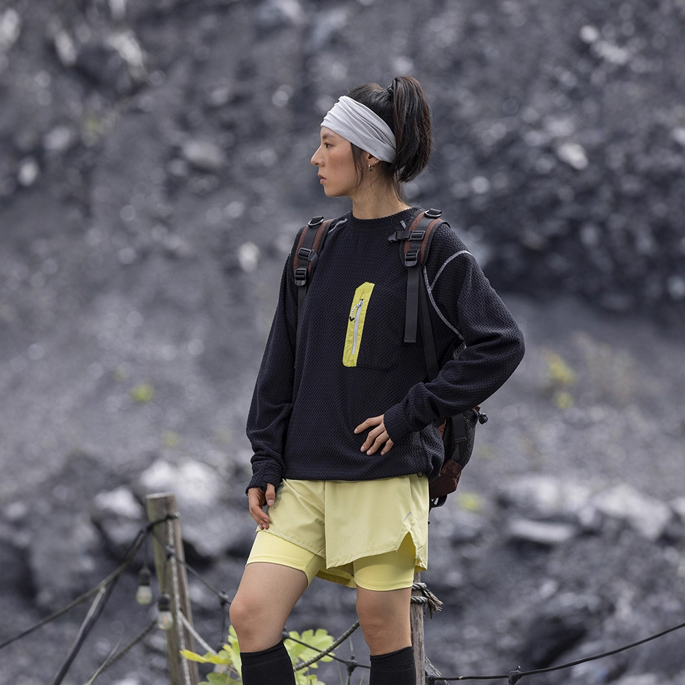 潮牌戶外巴塔波浪圓領衛衣男女款吸溼保暖抓絨長袖T恤上衣