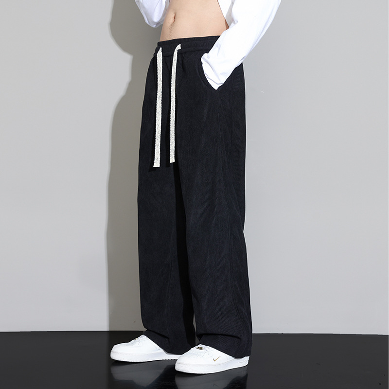 燈芯絨褲子男秋冬季2024新款寬鬆直筒衛褲男生闊腿休閒長褲