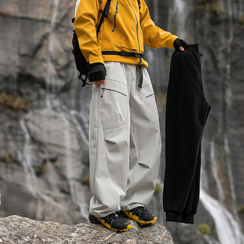 IZEXX潮牌戶外三合一加厚羽絨衝鋒褲男女款防風保暖直筒工裝褲