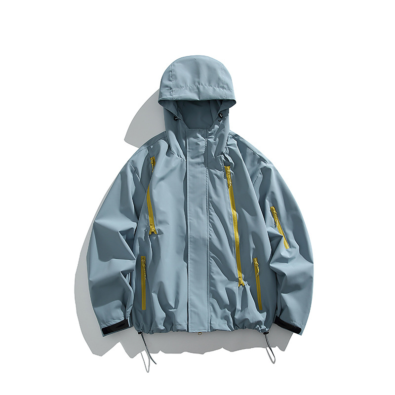 潮牌戶外登山三防潑衝鋒衣夾克男女款寬鬆連帽徒步工裝外套