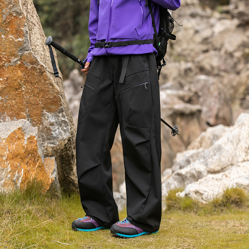 IZEXX潮牌戶外三合一加厚羽絨衝鋒褲男女款防風保暖直筒工裝褲