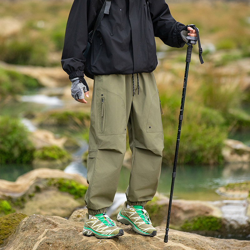 潮牌春季新款戶外防水衝鋒褲男女寬鬆運動直筒工裝休閒長褲