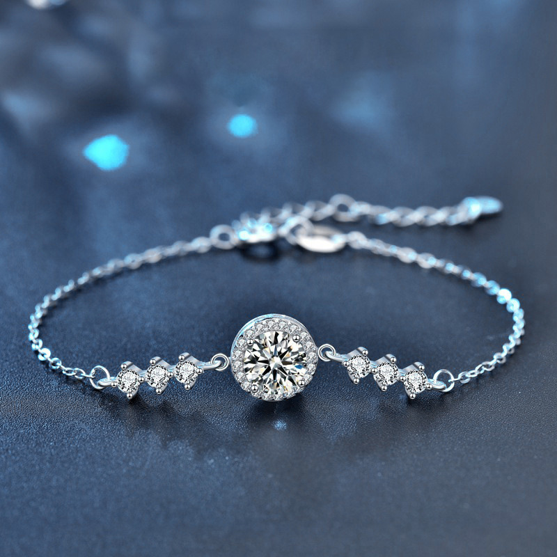 925 Sterling Silver Round Bag with Starry Sky Moissanite Bracelet