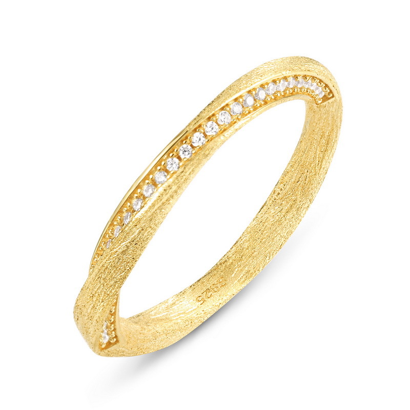 S925 Sterling Silver Gold Plated Twist Zircon Ring