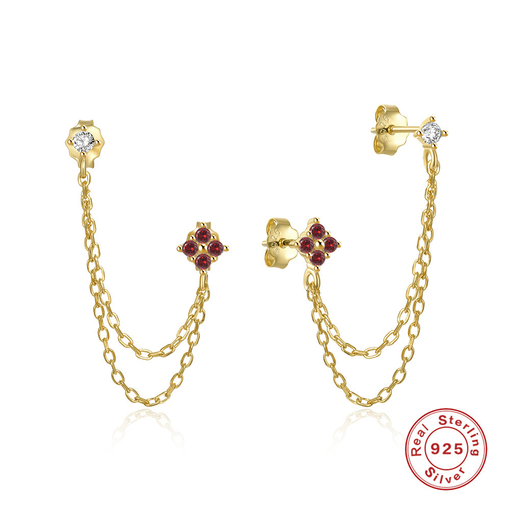 S925 Sterling Silver Chain Tassel Earrings with Zirconia Studs