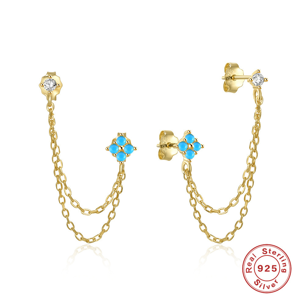 S925 Sterling Silver Chain Tassel Earrings with Zirconia Studs
