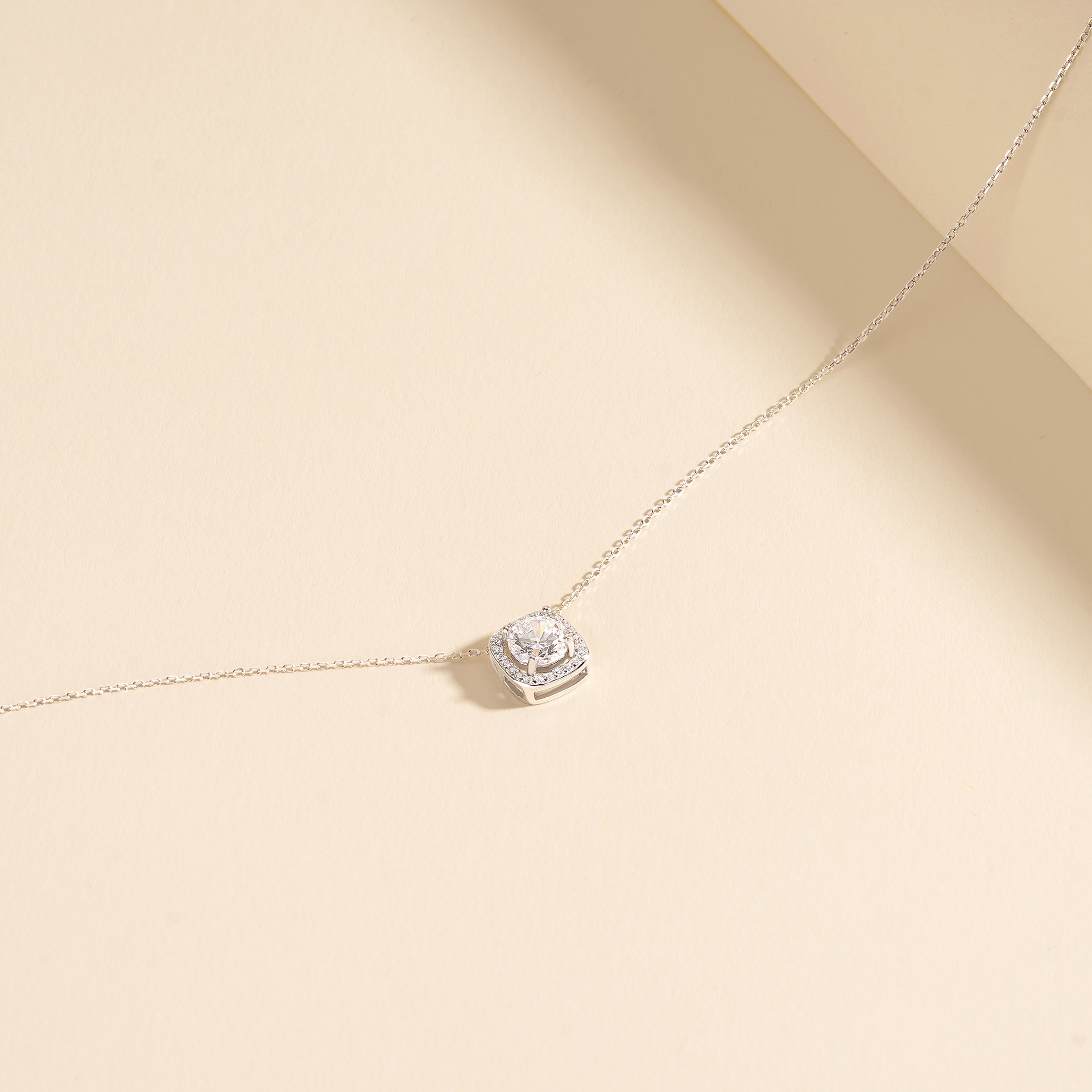 Geometric square zircon 999 pure silver necklace