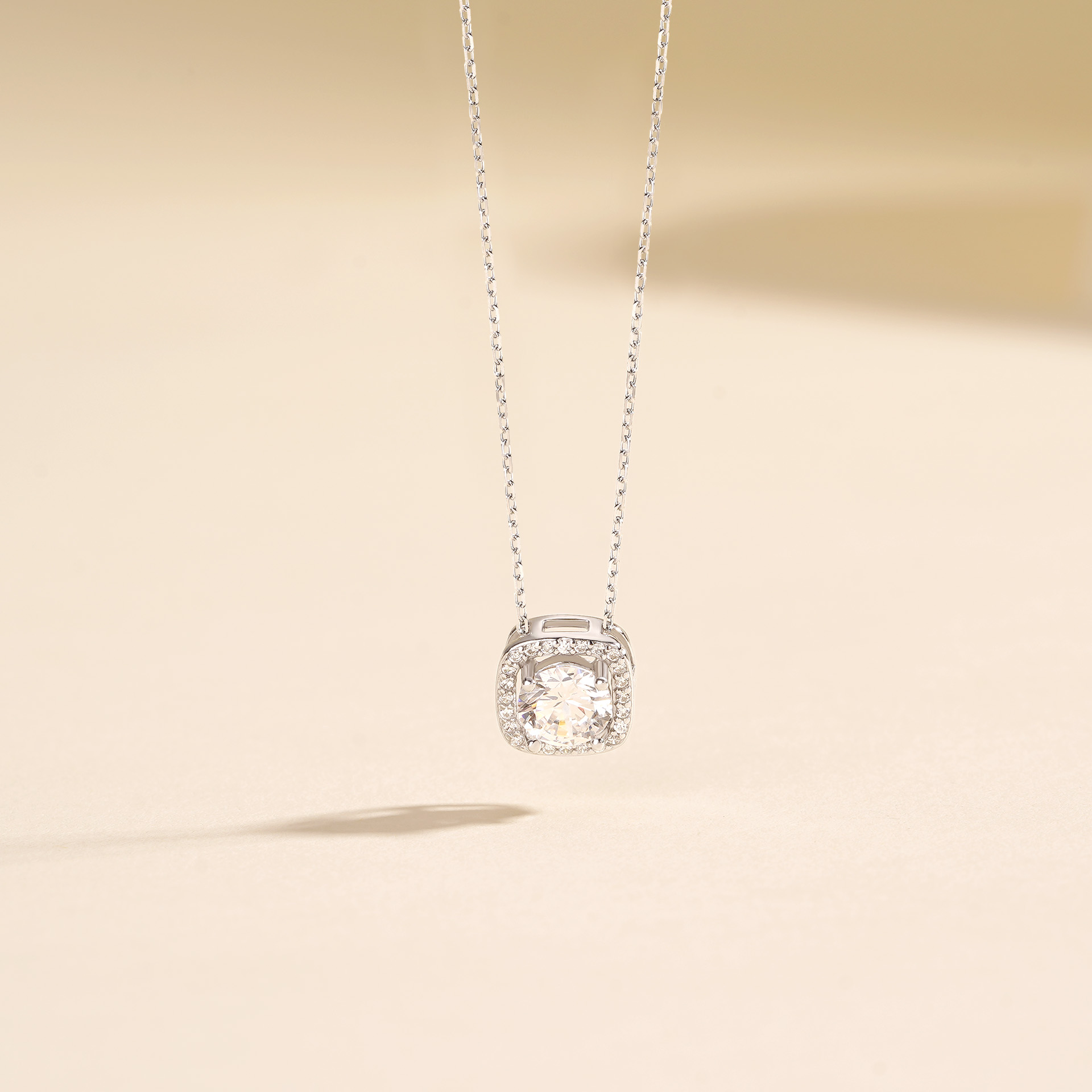 Geometric square zircon 999 pure silver necklace