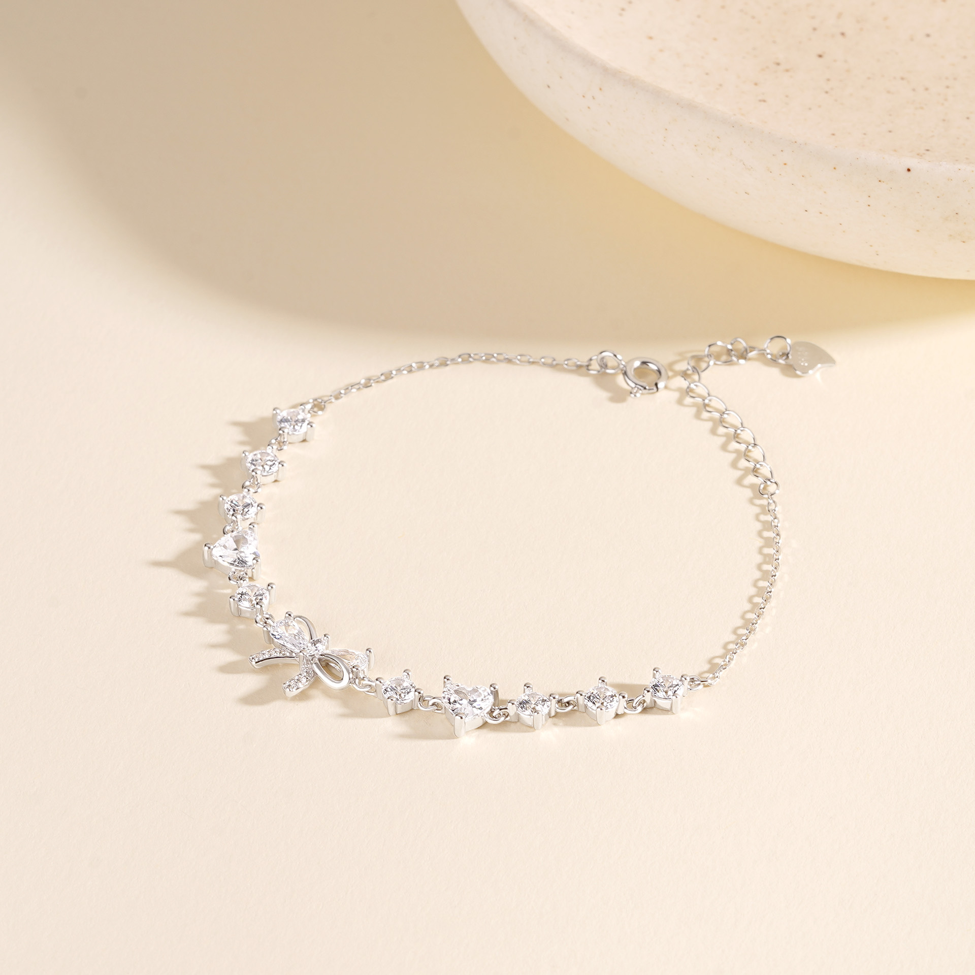 925 Sterling Silver Zircon Bow Bracelet