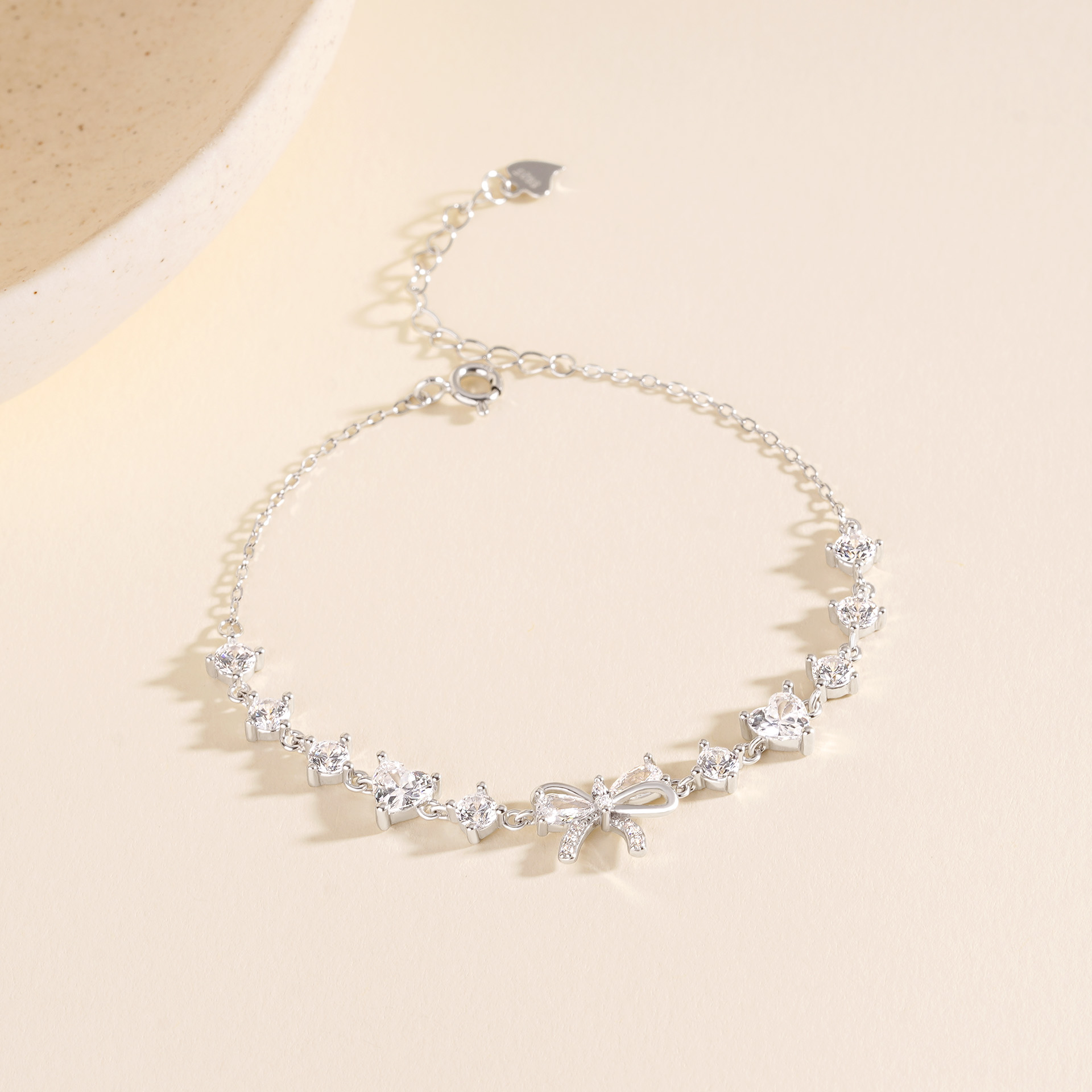 925 Sterling Silver Zircon Bow Bracelet