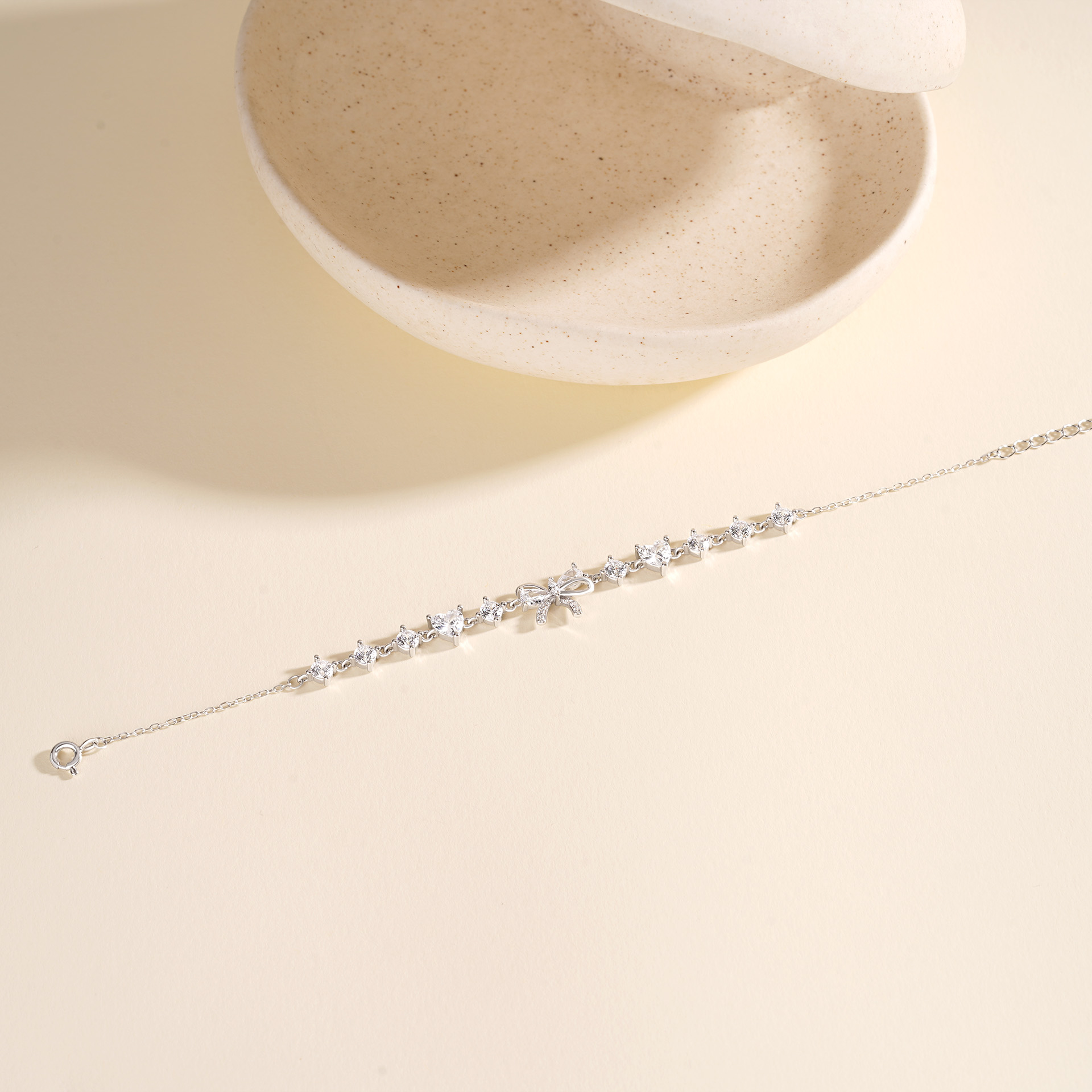 925 Sterling Silver Zircon Bow Bracelet