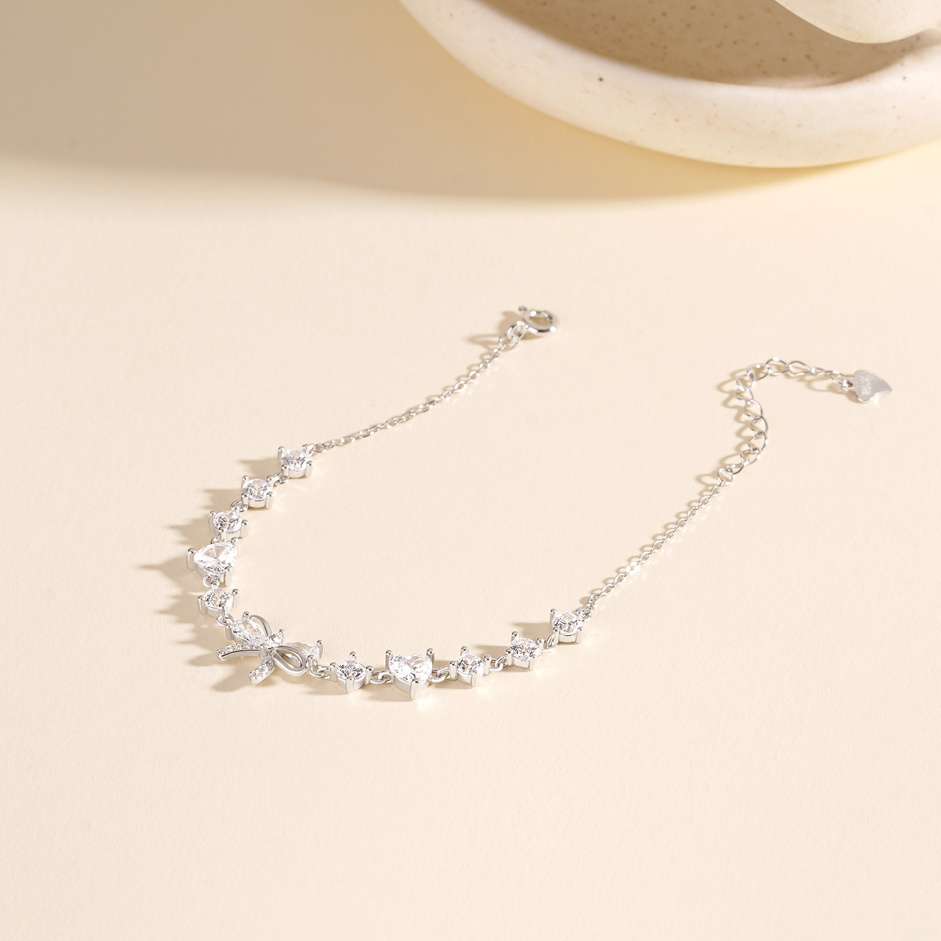 925 Sterling Silver Zircon Bow Bracelet