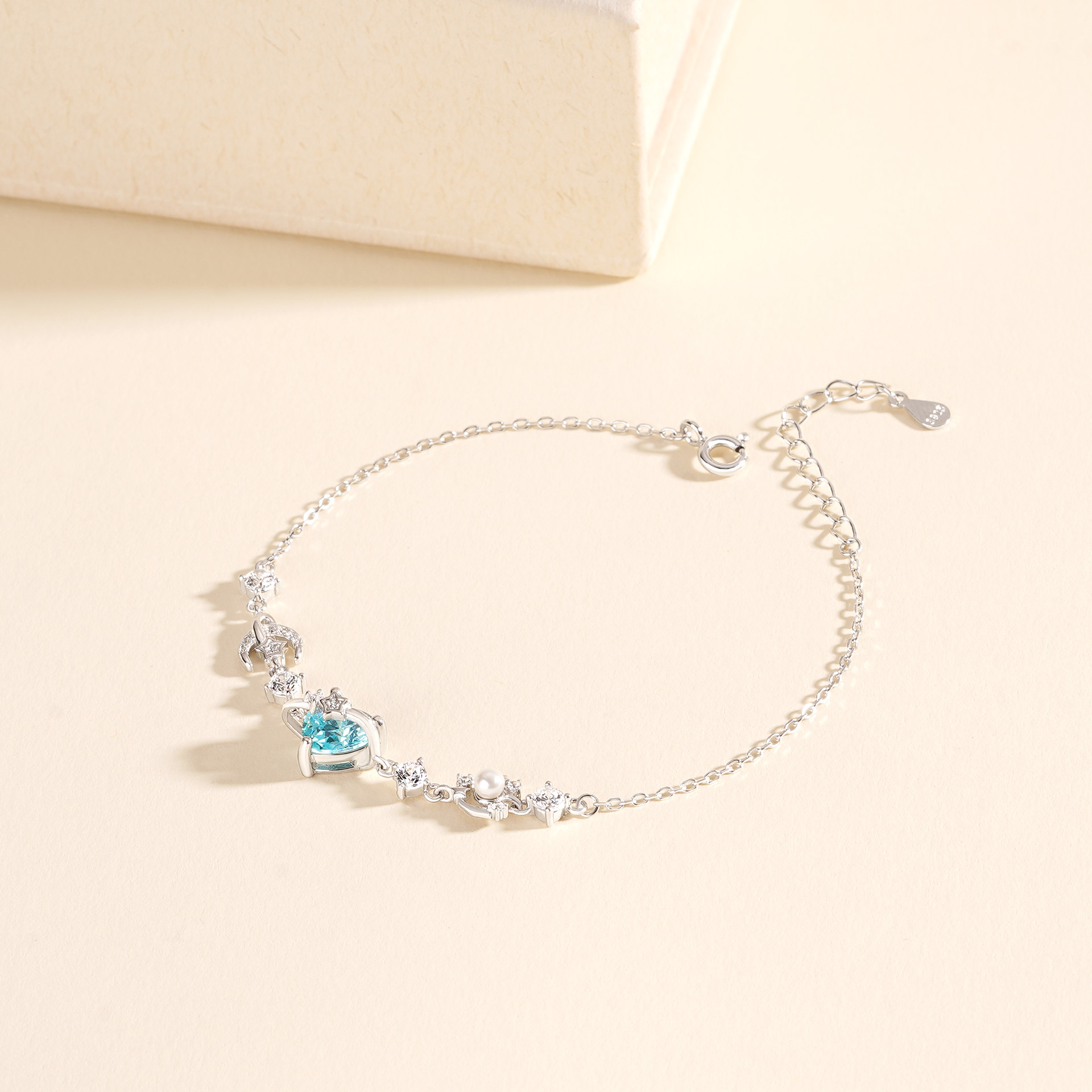 925 Sterling Silver Star Zircon Heart Bracelet