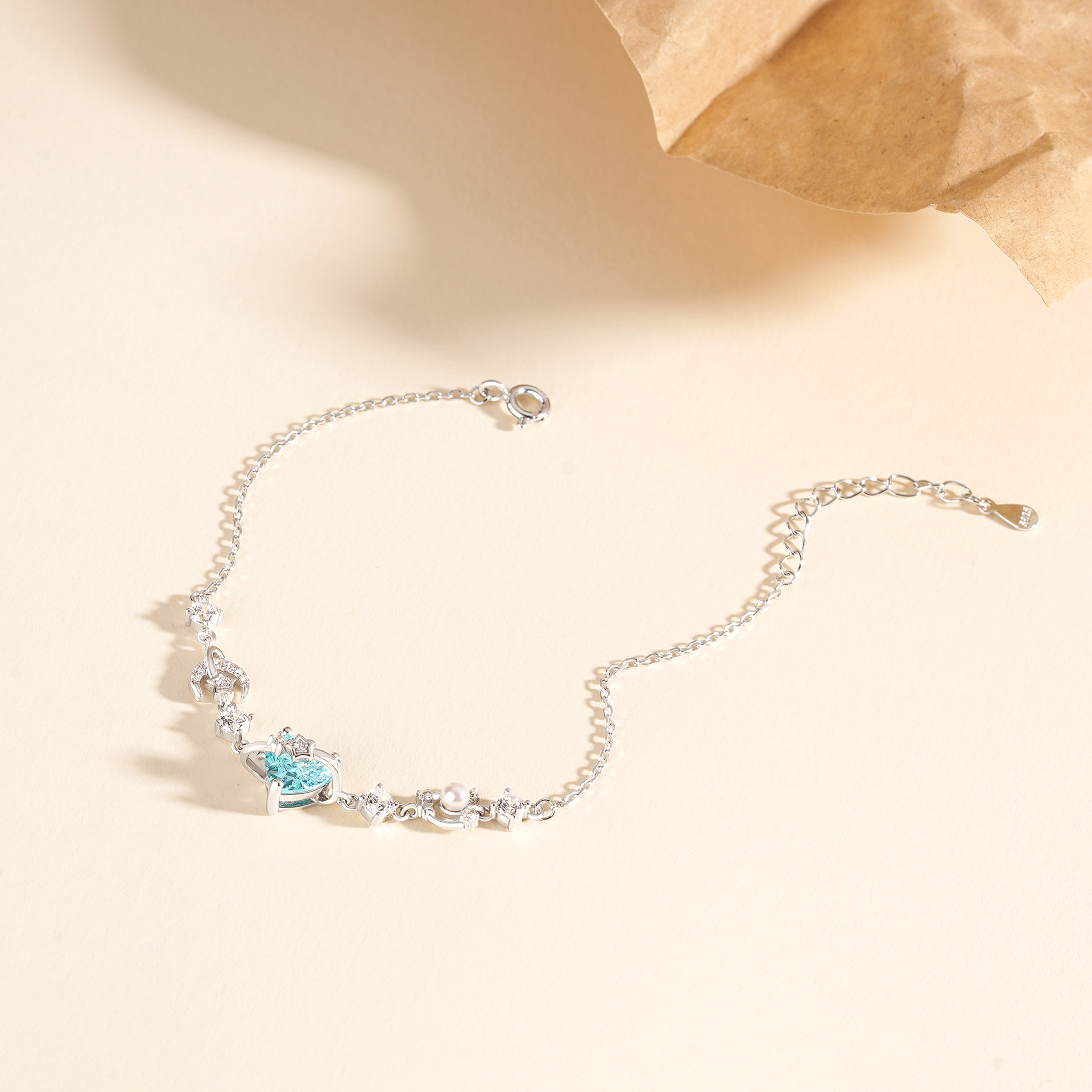 925 Sterling Silver Star Zircon Heart Bracelet