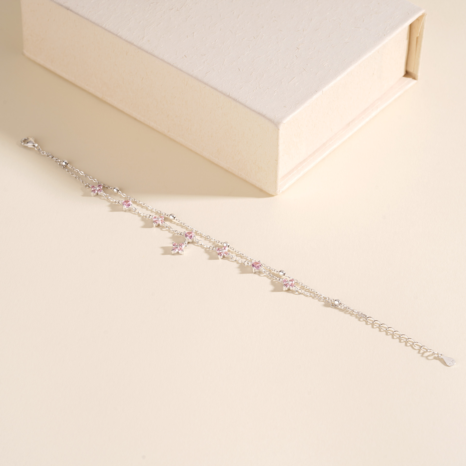 925 Sterling Silver Four-Leaf Clover Double-Layer Bracelet