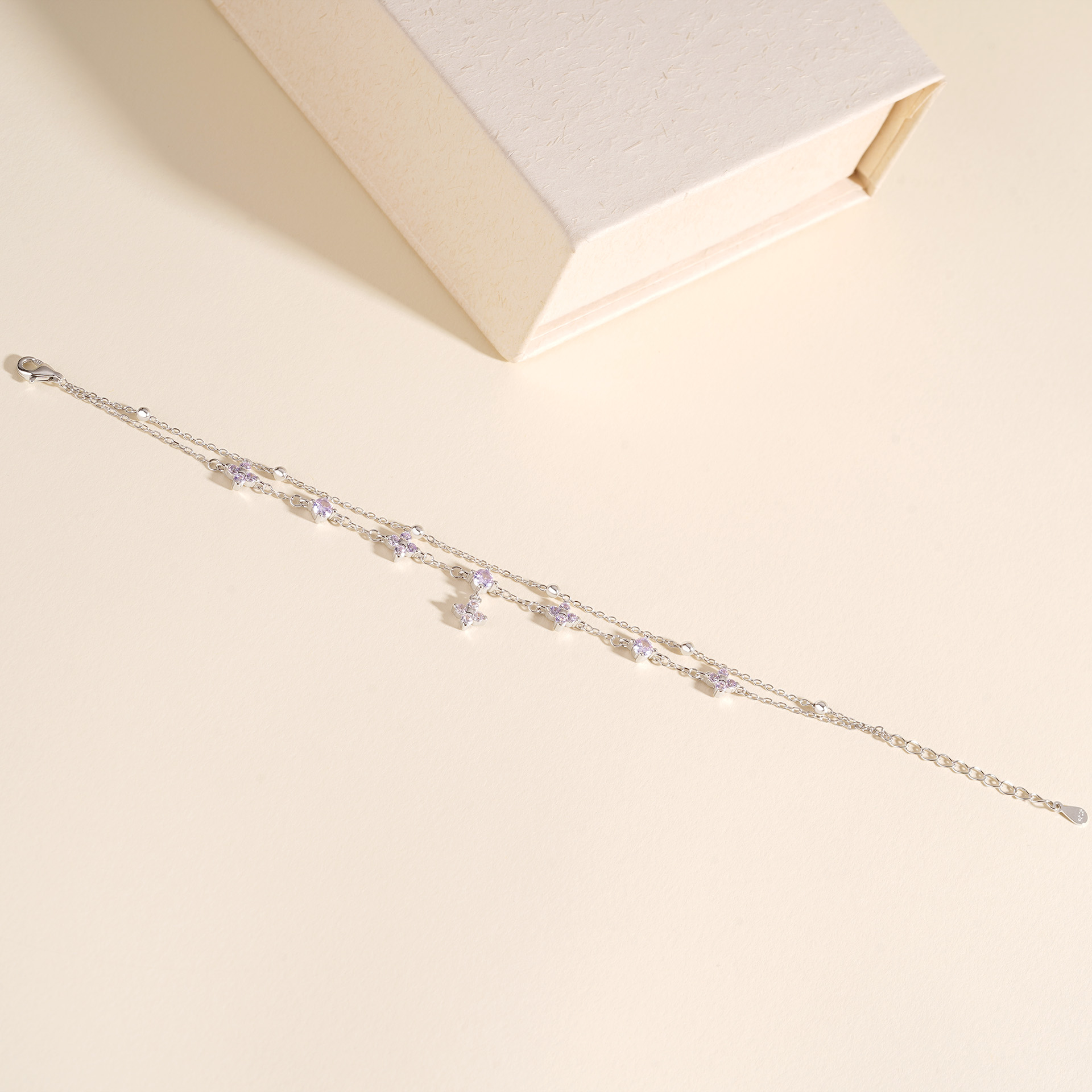 925 Sterling Silver Four-Leaf Clover Double-Layer Bracelet