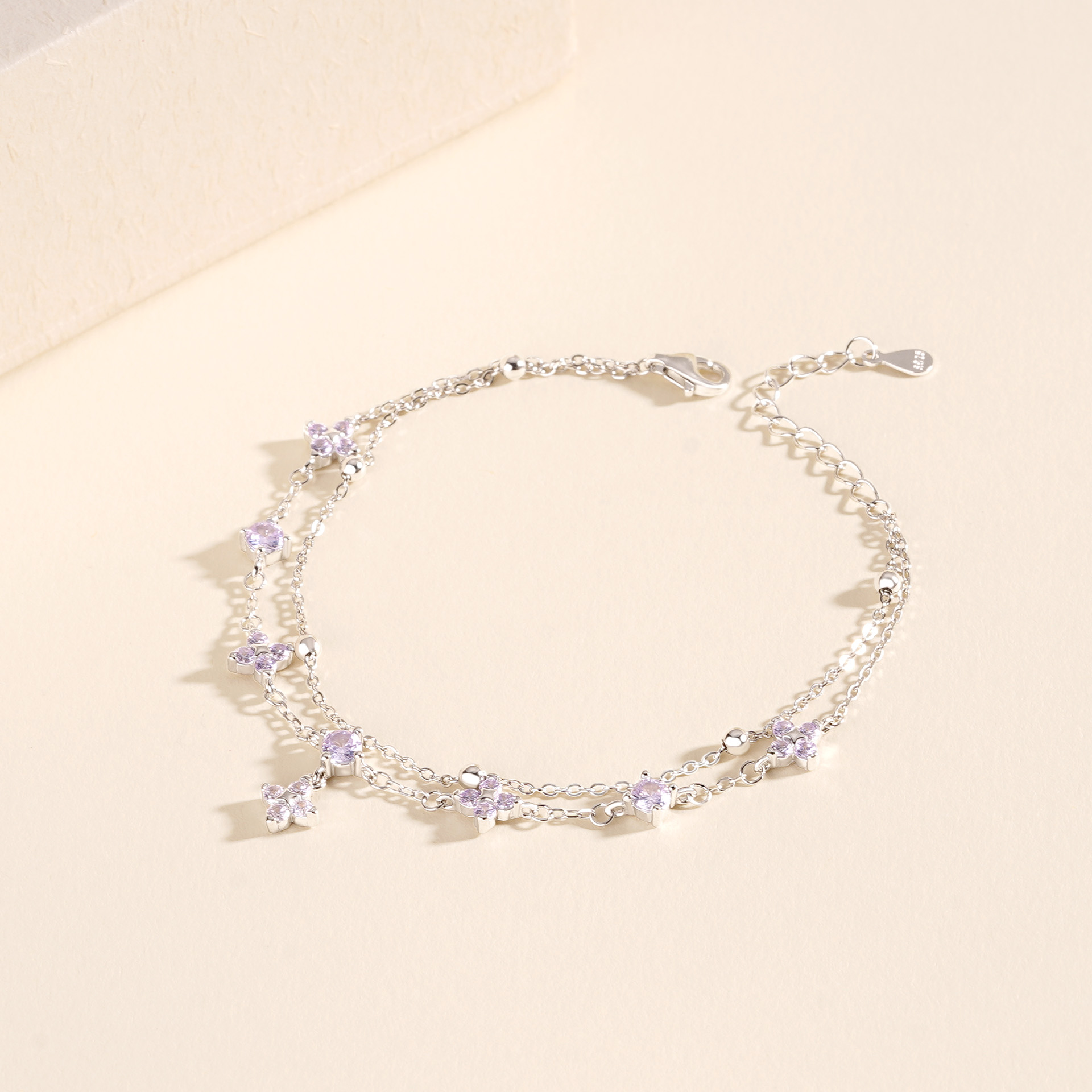 925 Sterling Silver Four-Leaf Clover Double-Layer Bracelet