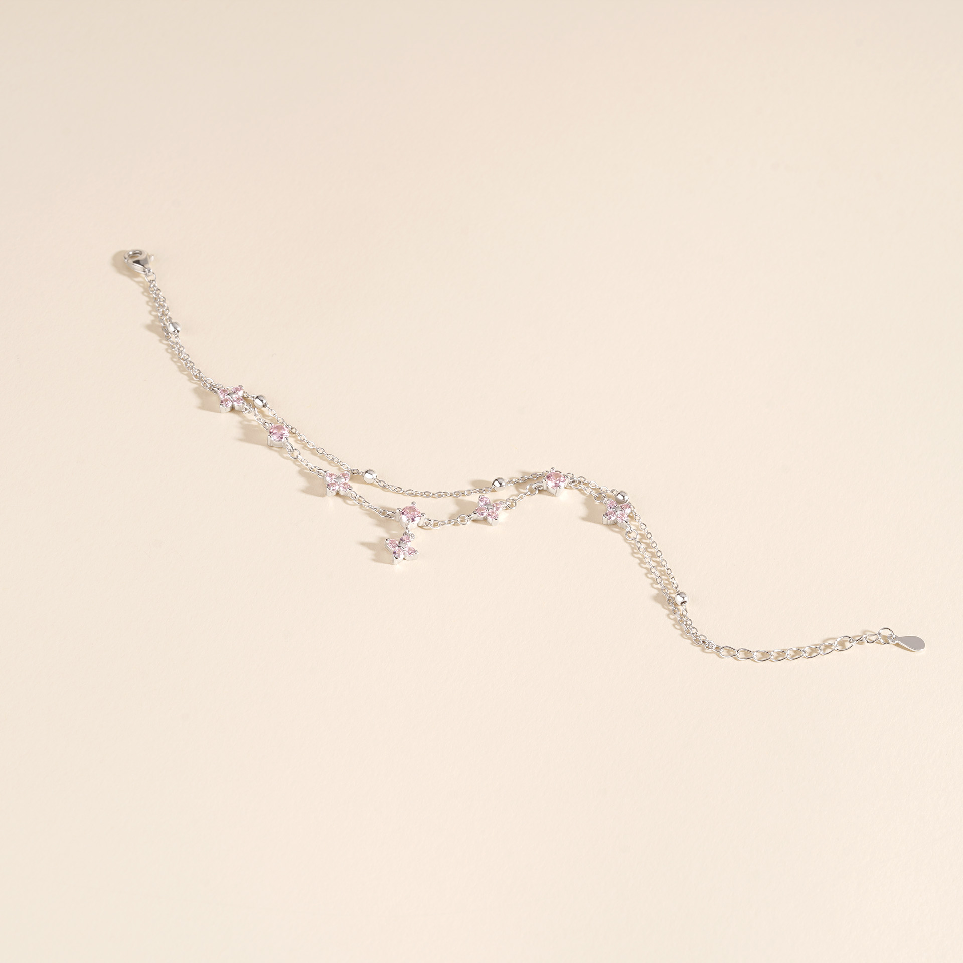 925 Sterling Silver Four-Leaf Clover Double-Layer Bracelet
