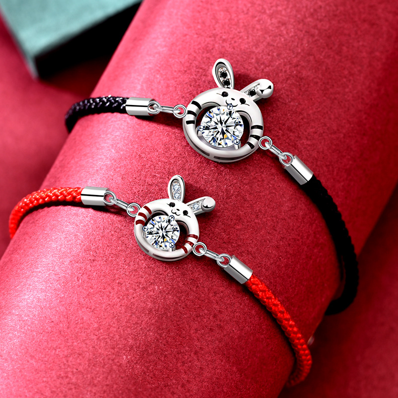 925 Sterling Silver Moissanite Rabbit Couple Bracelet