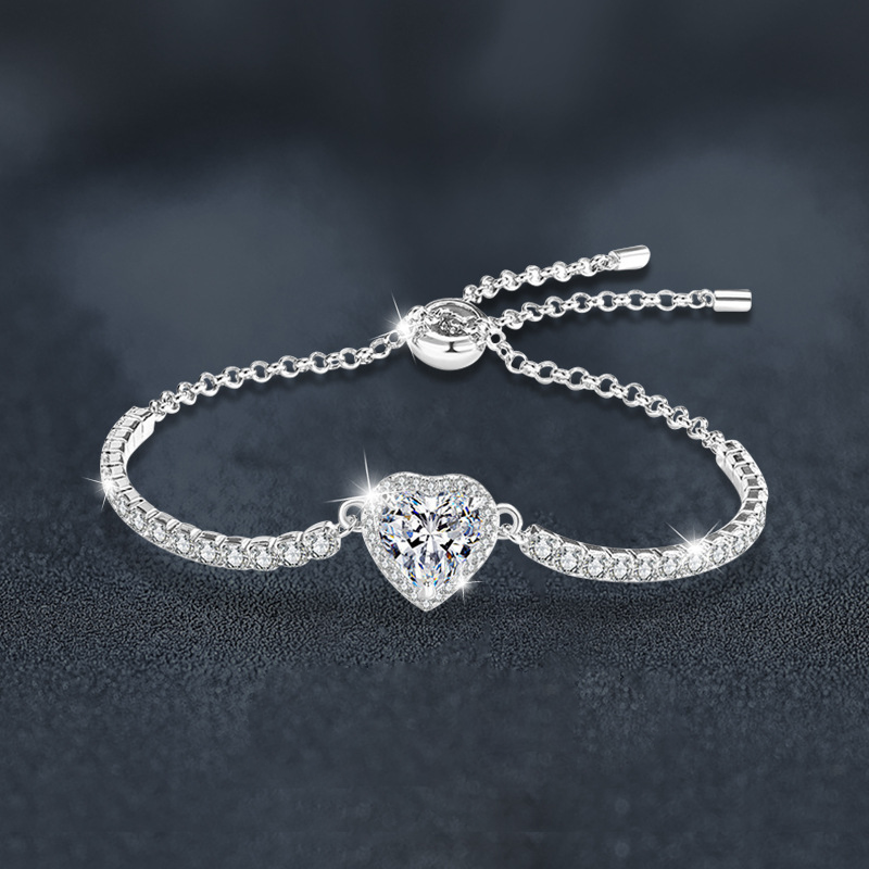 S925 Sterling Silver Moissanite Heart Bracelet