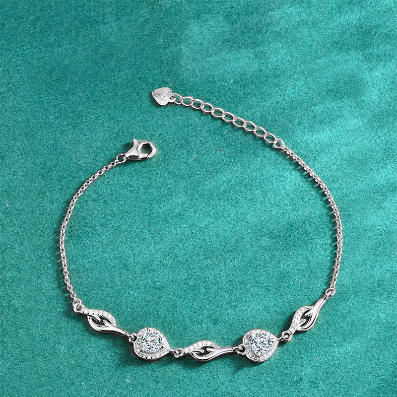 S925 Sterling Silver Butterfly Heart-Shaped Moissanite Bracelet