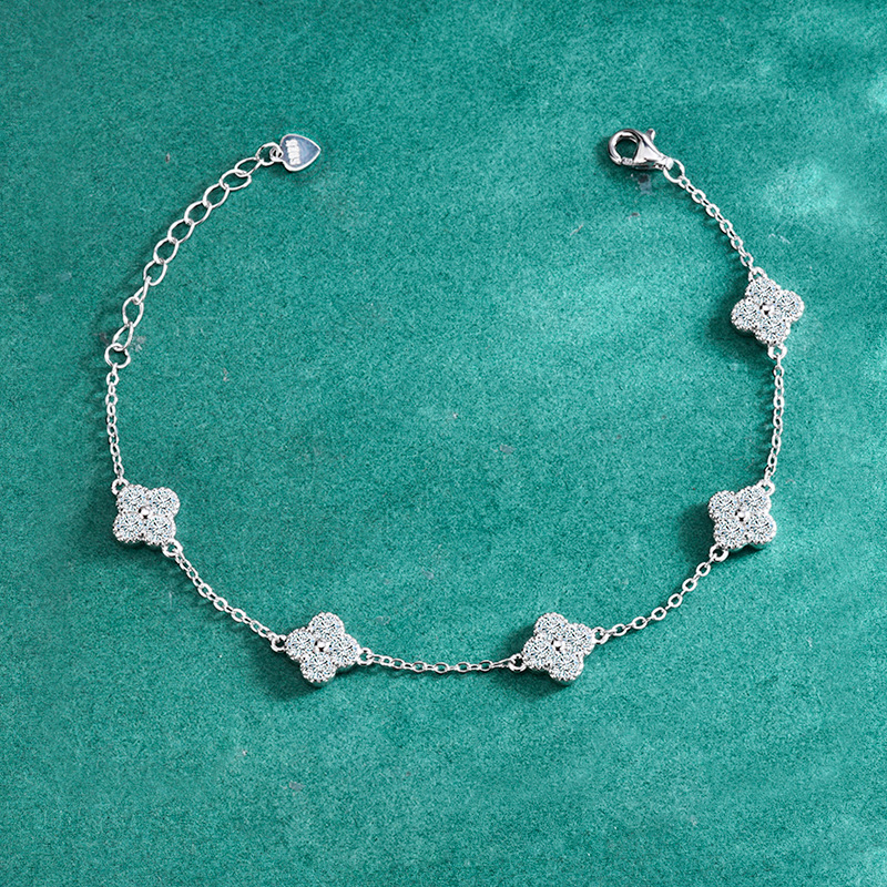 S925 Sterling Silver Moissanite Four-Leaf Clover Bracelet