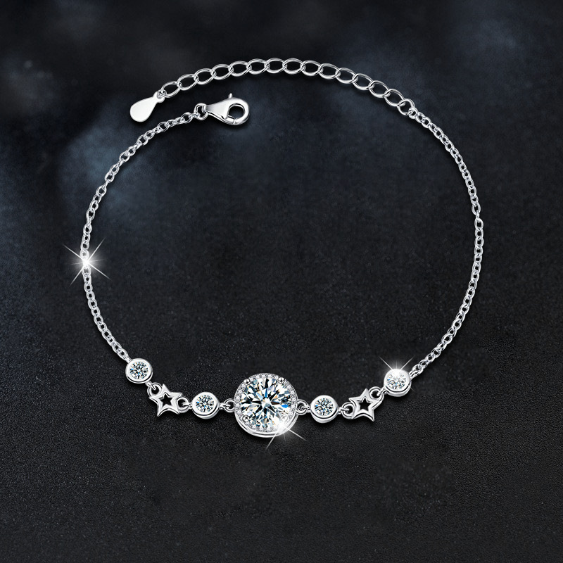 925 Sterling Silver Moissanite Round Star Bracelet