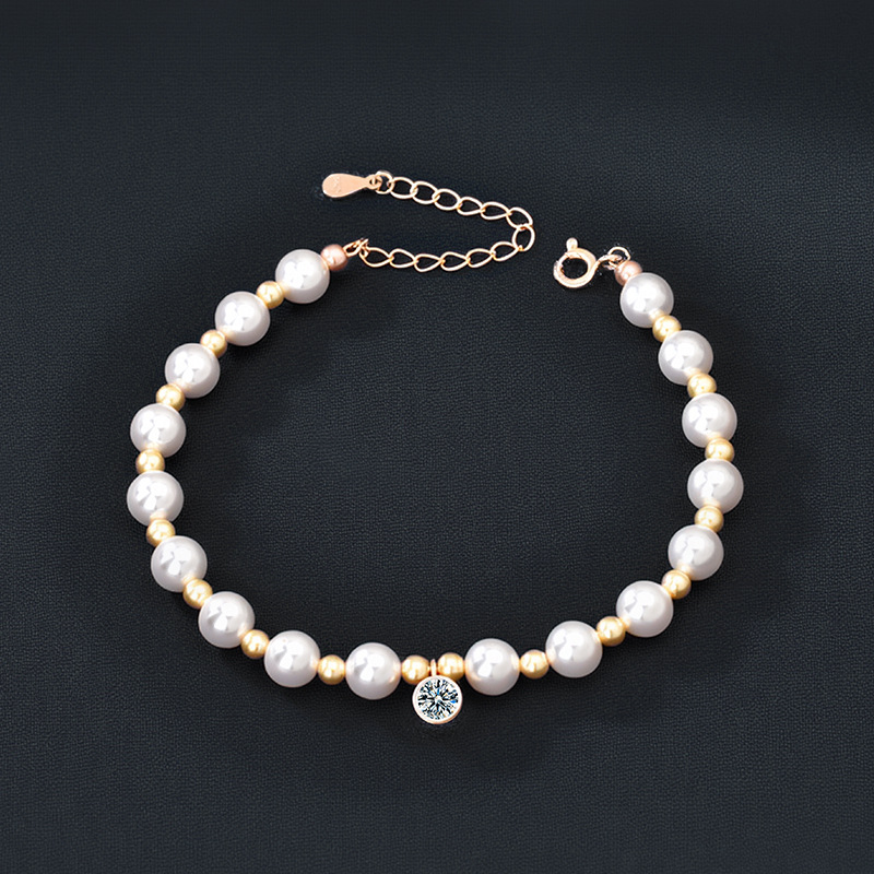 S925 Sterling Silver, Moissanite, and Pearl Bracelet