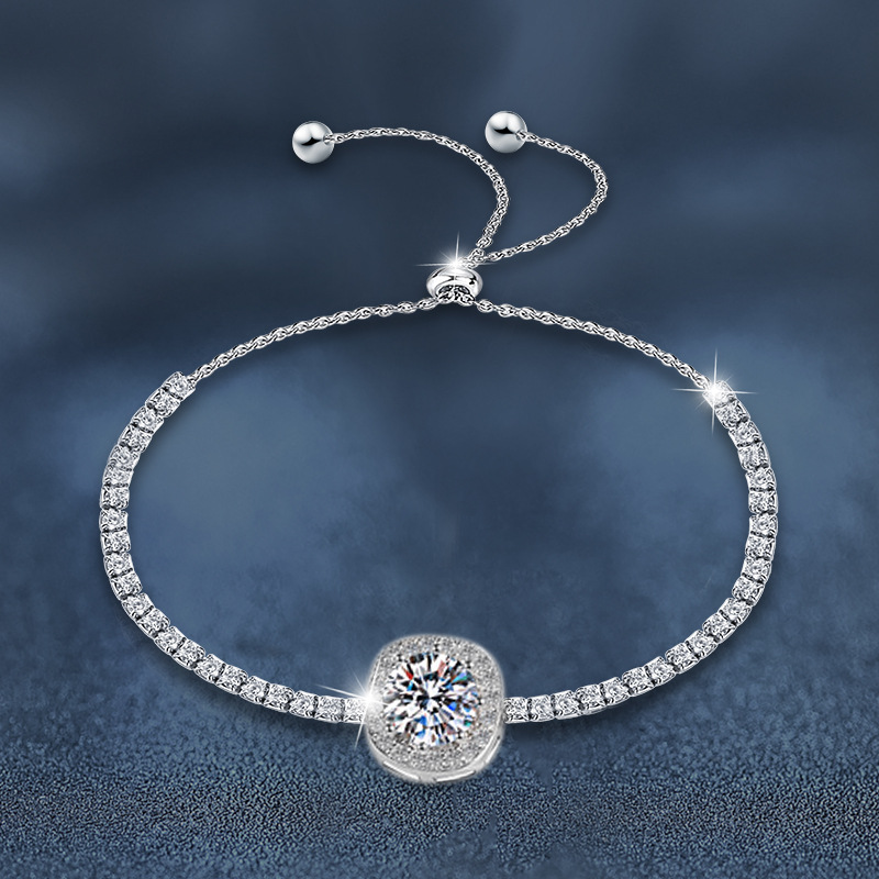 925 Sterling Silver Moissanite Square Bag Bracelet