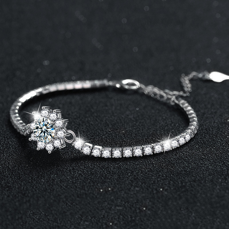 S925 Silver Moissanite Sunflower Bracelet