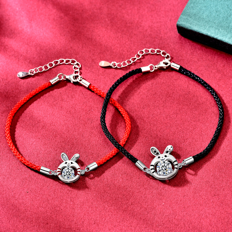 925 Sterling Silver Moissanite Rabbit Couple Bracelet