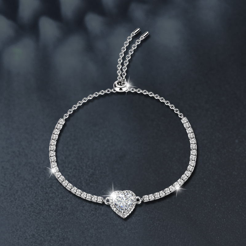 S925 Sterling Silver Moissanite Heart Bracelet