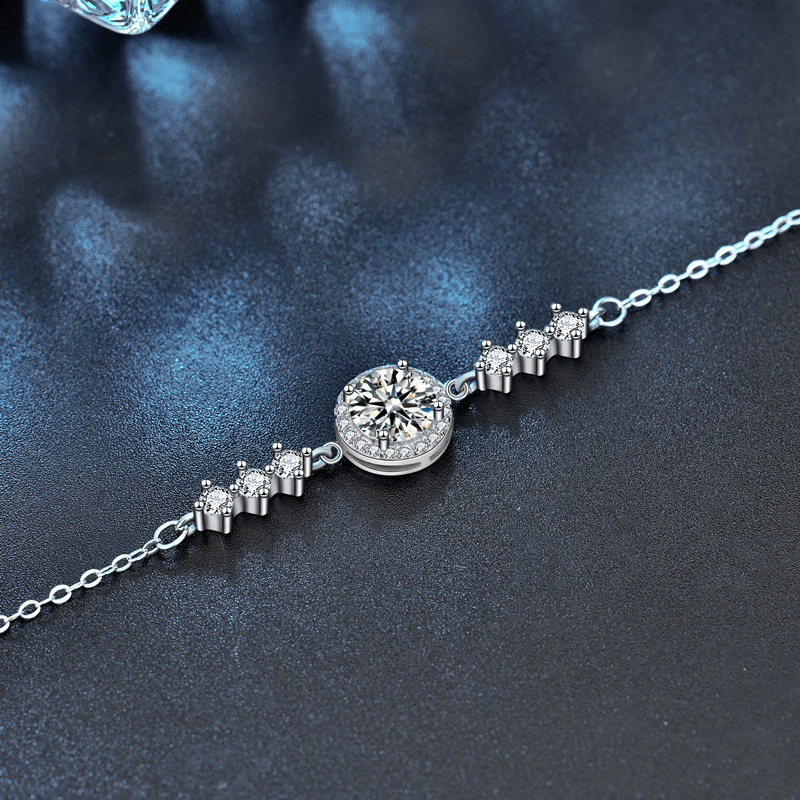 925 Sterling Silver Round Bag with Starry Sky Moissanite Bracelet