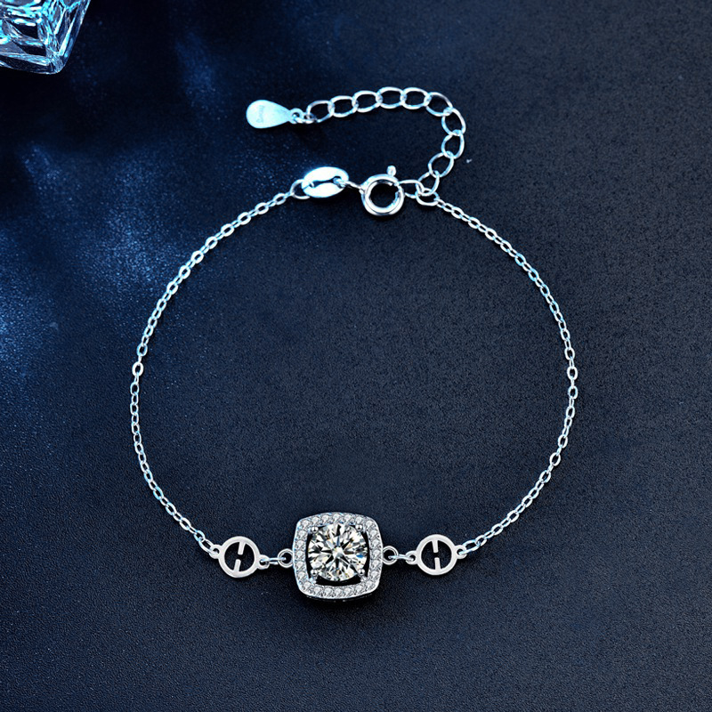 925 Sterling Silver Sugar Cube Moissanite Bracelet