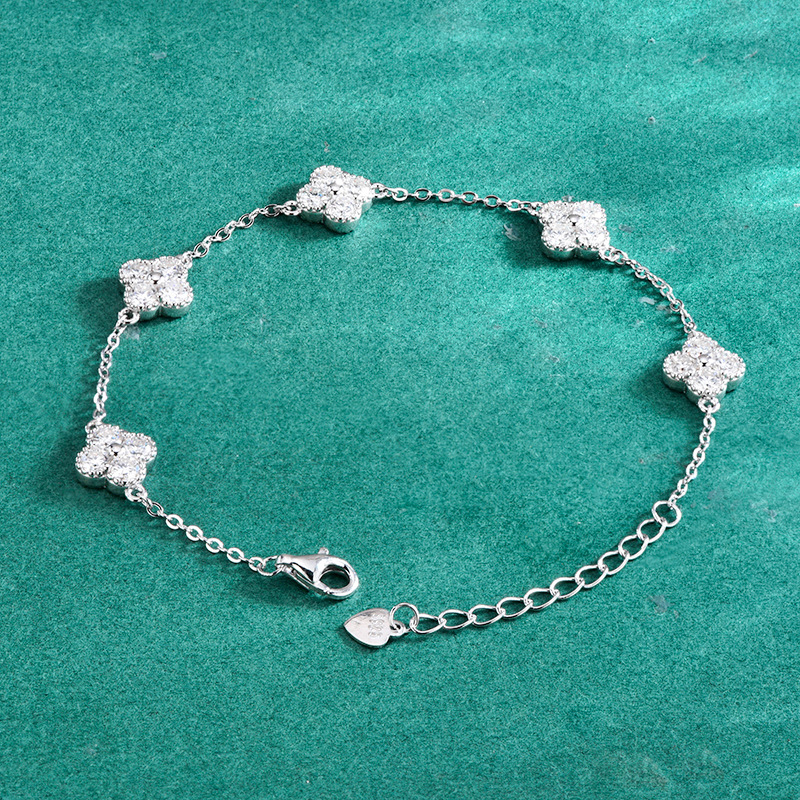 S925 Sterling Silver Moissanite Four-Leaf Clover Bracelet