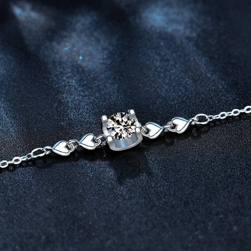 925 Sterling Silver Heart-Shaped Bull Head Moissanite Bracelet