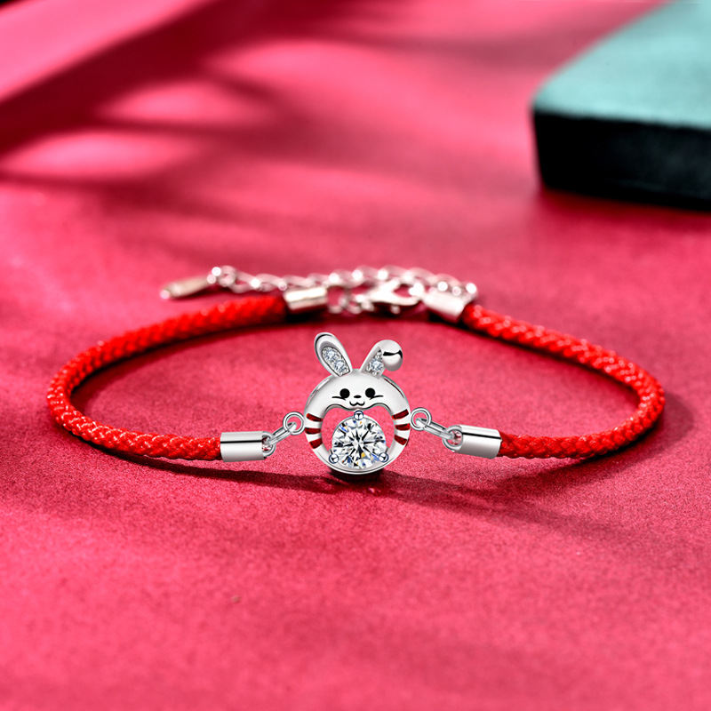 925 Sterling Silver Moissanite Rabbit Couple Bracelet
