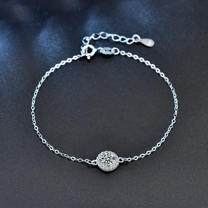 925 Sterling Silver Moissanite Round Bracelet