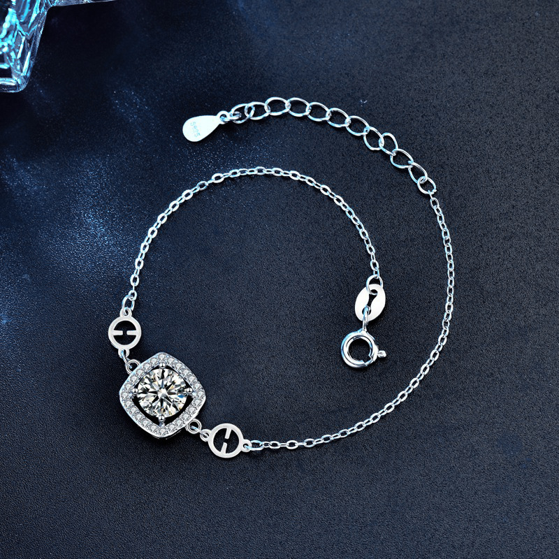 925 Sterling Silver Sugar Cube Moissanite Bracelet