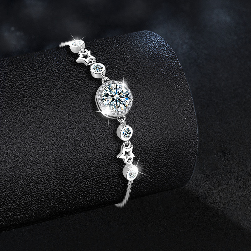 925 Sterling Silver Moissanite Round Star Bracelet